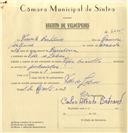 Registo de velocípede de marca Vilar com motor Cuciolo, com o nº 6605, em nome de Vicente Bertrand, morador em Vale de Lobos.