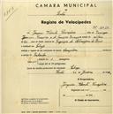 Registo de velocípede de marca Champion, com o nº 2420, em nome de Joaquim Vicente Carrasqueiro, morador em Sabugo.