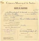 Registo de velocípede de marca Famel com motor Vitória, com o nº 7398, em nome de António Augusto de Carvalho, morador em Sintra.