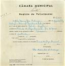 Registo de velocípede com o nº 5300, em nome de Elsa Marina Dias de Andringa, moradora em Rio de Mouro.