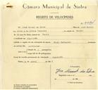 Registo de velocípede de marca Cinal Pachancho, com o nº 9994, em nome de José Manuel da Silva, morador em Algueirão.