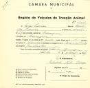 Registo de um veiculo de duas rodas tirado por um animal de espécie asinina destinado a transporte de mercadorias em nome de Ferrer Pedroso, morador em Carenque.