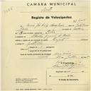 Registo de velocípede de marca Peugeot, com o nº 2036, em nome de Maria José Dinis Nunes Garcia, moradora em Idanha.