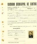 Registo de matricula de velocipedista em nome de Luís Maria Gonzaga Soares Ferreira Onofre, morador em Belas, com o nº de inscrição 2124.