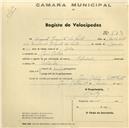 Registo de velocípede de marca Especial, com o nº 873, em nome de Augusto Mesquita dos Santos, morador em Mem Martins.