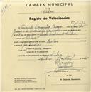 Registo de velocípede de marca Helios, com o nº 1598, em nome de Ricardo Conceição Graça, morador em Sintra.