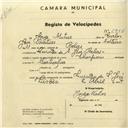 Registo de velocípede de marca Champion, com o nº 2956, em nome de Jorge Matias, morador em Quinta de S. José, Belas.