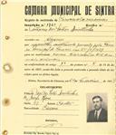 Registo de matricula de carroceiro 2 ou mais animais em nome de António dos Santos Quintinha, morador no Cacém, com o nº de inscrição 1721.