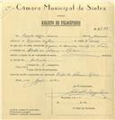 Registo de velocípede com o nº 6575, em nome de Ricardo Lopes Soares, morador em Pinhal da Nazaré, Colares.