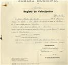 Registo de velocípede de marca Dribling, com o nº 552, em nome de João Matos dos Santos, morador em Avª António Enes nº 14, Queluz.