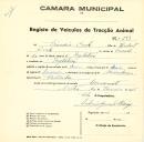 Registo de um veiculo de duas rodas tirado por dois animais de espécie bovina destinado a transporte de mercadorias em nome de Francis Cook, morador em Inglaterra.