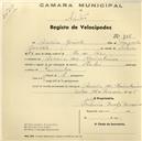 Registo de velocípede de marca Starley, com o nº 755, em nome de António Jacinto, morador em Arneiro dos Marinheiros.