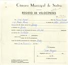Registo de velocípede com o nº 9392, em nome de José Miguel, morador em Queluz.