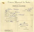 Registo de velocípede de marca Nacional, com o nº 9947, em nome de António Moreira, morador em Mucifal.