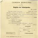 Registo de velocípede com o nº 2467, em nome de João Pinto Marques, morador em Terrugem.