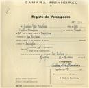 Registo de velocípede com o nº 299, em nome de António João Moucheira, morador em Pero Pinheiro.
