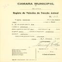 Registo de um veiculo de duas rodas tirado por um animal de espécie cavalar destinado a transporte de mercadorias em nome de Manuel Granchinho, morador em Albarraque.