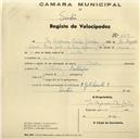 Registo de velocípede de marca Flecha, com o nº 447, em nome de Luís Boganin Correia Guedes, morador em Lisboa.