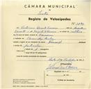 Registo de velocípede de marca Dinar, com o nº 3294, em nome de Vitorino Duarte Ferreira, morador em Queluz.