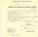 Registo de um veiculo de duas rodas tirado por dois animais de espécie bovina destinado a transporte de mercadorias em nome de Joaquim António Pedro, morador em Lameiras.