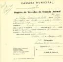 Registo de um veiculo de duas rodas tirado por dois animais de espécie cavalar destinado a transporte de mercadorias em nome de Filipe Amâncio dos Santos, morador no Penedo.