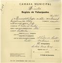 Registo de velocípede de marca Star, com o nº 2415, em nome de Hermenegildo Gaspar da Silva, morador em S. Pedro de Sintra.
