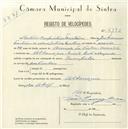 Registo de velocípede com o nº 5190, em nome de António Carpinteiro Frutuoso, morador em Albarraque.
