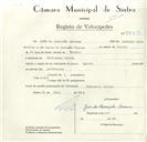 Registo de velocípede com o nº 8950, em nome de João da Assunção Serrano, morador em Nafarros.