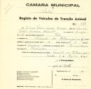 Registo de um veiculo de duas rodas tirado por um animal de espécie asinina destinado a transporte de mercadorias em nome de Jaime Pereira Sequeira Bramão, morador na Quinta da Estrangeira em Rio de Mouro.