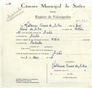 Registo de velocípede de marca Raio, com o nº 8860, em nome de Valdemar Correia da Silva, morador em Sintra.