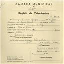 Registo de velocípede com o nº 3892, em nome de Domingos Francisco Marques, morador em Vale de Lobos.