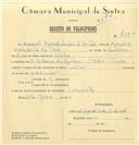 Registo de velocípede de marca Helios, com o nº 7290, em nome de Manuel Augusto Santos Sá da Costa, morador em S. Pedro de Sintra.