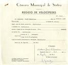 Registo de velocípede de marca Seta, com o nº 9164, em nome de António José Francisco, morador em Montelavar.