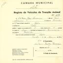 Registo de um veiculo de duas rodas tirado por dois animais de espécie muar destinado a transporte de mercadorias em nome de António João Lourenço, morador na Azóia.