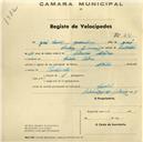 Registo de velocípede de marca Aprilia, com o nº 431, em nome de José Soares , morador em Linhó.