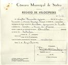 Registo de velocípede de marca Chandler, com o nº 9141, em nome de Virgílio Fernandes Júnior, morador em Paiões.