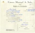 Registo de velocípede com o nº 9082, em nome de Alberto Lemos, morador em Queluz.