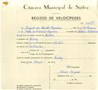 Registo de velocípede com o nº 9867, em nome de Ângelo dos Santos Sequeira, morador em Queluz.
