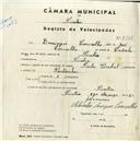 Registo de velocípede de marca Cycles Pombal, com o nº 5136, em nome de Domingos Carvalho, morador em Sintra.