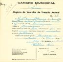 Registo de um veiculo de duas rodas tirado por dois animais de espécie muar destinado a transporte de mercadorias em nome de Torcato Manuel Lança, morador em Almoçageme.