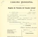 Registo de um veiculo de duas rodas tirado por dois animais de espécie bovina destinado a transporte de mercadorias em nome de António Gaspar, morador em Manique de Cima.