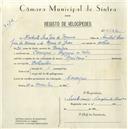 Registo de velocípede de marca Mauritane, com o nº 5482, em nome de Norberto Serafim de Moura, morador em Carenque.