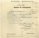 Registo de velocípede com o nº 897, em nome de João de Almeida, morador em S. Pedro de Sintra.