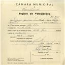 Registo de velocípede de marca Cycles Raio, com o nº 3825, em nome de Joaquim Cardoso Martinho, morador em Sintra.