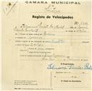 Registo de velocípede de marca Mascote, com o nº 1394, em nome de Feliciano Simões Batista, morador em Maceira.