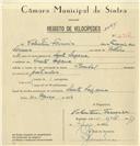 Registo de velocípede de marca Pombal, com o nº 6946, em nome de Valentim Ferreira, morador em Santa Susana.