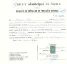 Registo de um veiculo de duas rodas tirado por um animal de espécie muar destinado a transporte de mercadorias em nome de Manuel Vales , morador no Machado, Almargem do Bispo.