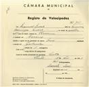 Registo de velocípede com o nº 3485, em nome de Manuel Maçã, morador em Barreiros.