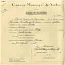 Registo de velocípede de marca Olga, com o nº 5932, em nome de Paulo Manuel Canada, morador em Covas.