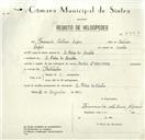 Registo de velocípede de marca Sachs, com o nº 8387, em nome de Fernando António Lopes, morador em S. Pedro de Sintra.